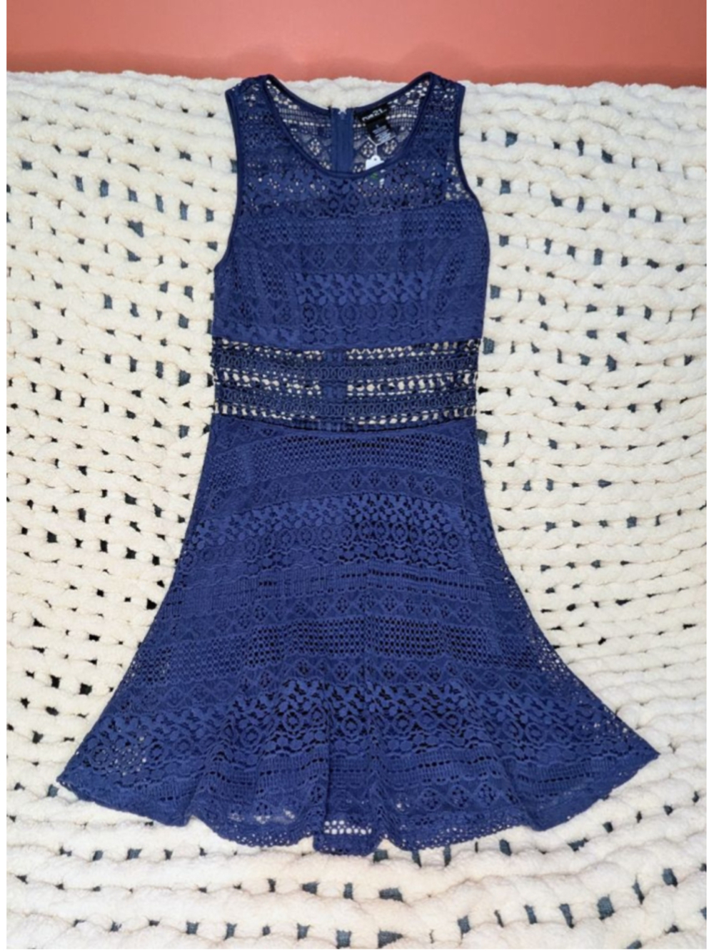 Rue 21 Navy Blue Lace Crochet Fit & Flare Dress Women's Size Small